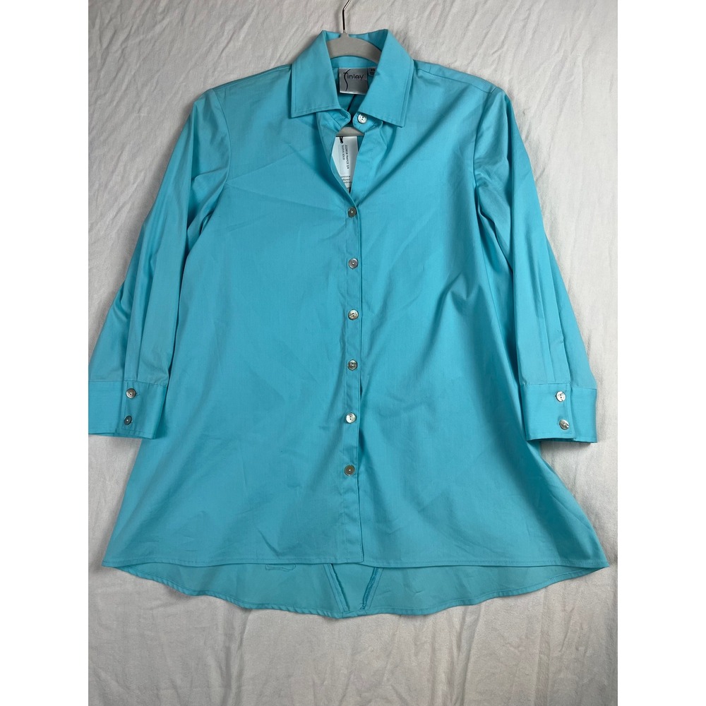 Finley Trapeze 3/4 Sleeve Solid Turquoise Blue‎ Button Down Shirt XS 2229028